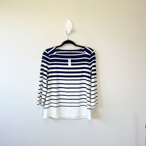 Talbots Jersey Navy Striped Square Neck Top Nautical Petite Size Large NWT's